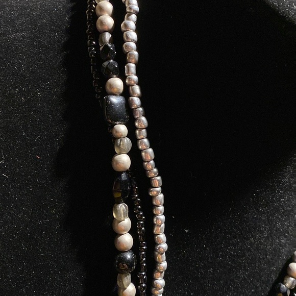 12” silver tone circle pendant on black and silver beaded multi strand.Beautiful - Picture 3 of 6
